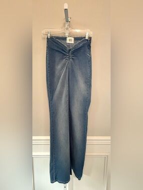 BDG Urban Outfitters Raw Hem Flair Jeans Ruched Front High Waist Medium Wash 26